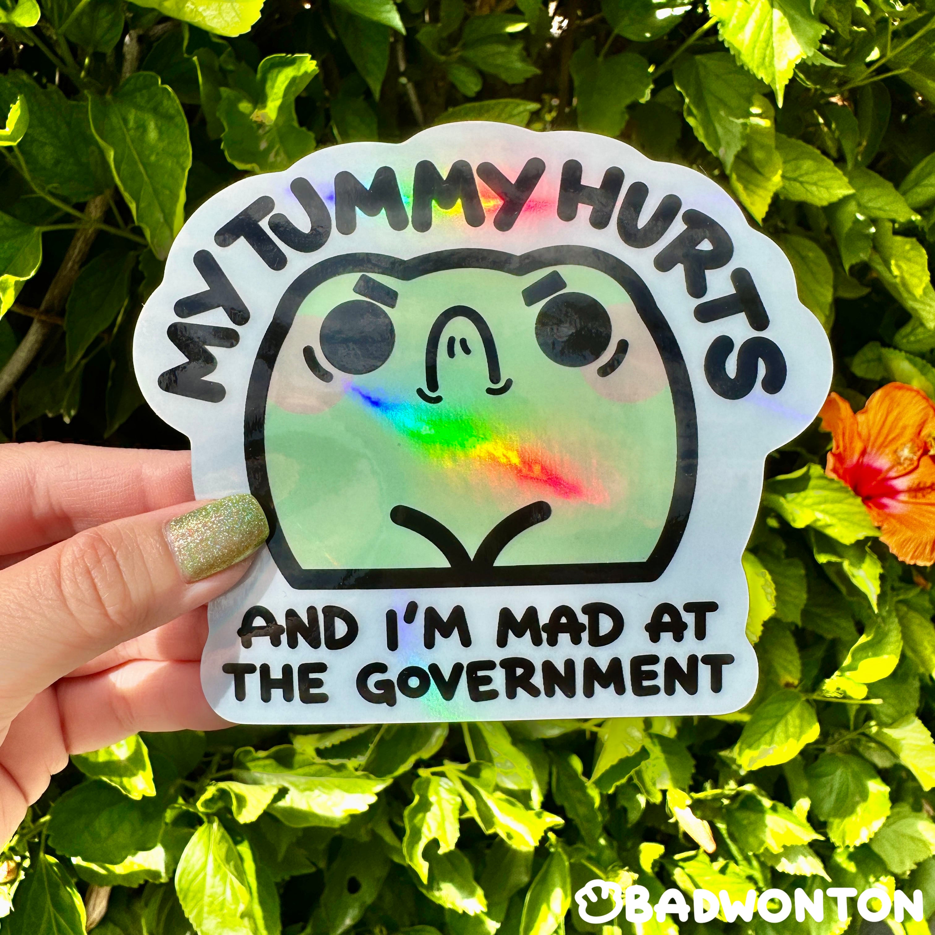 Holographic My Tummy Hurts Car Sticker – badwonton